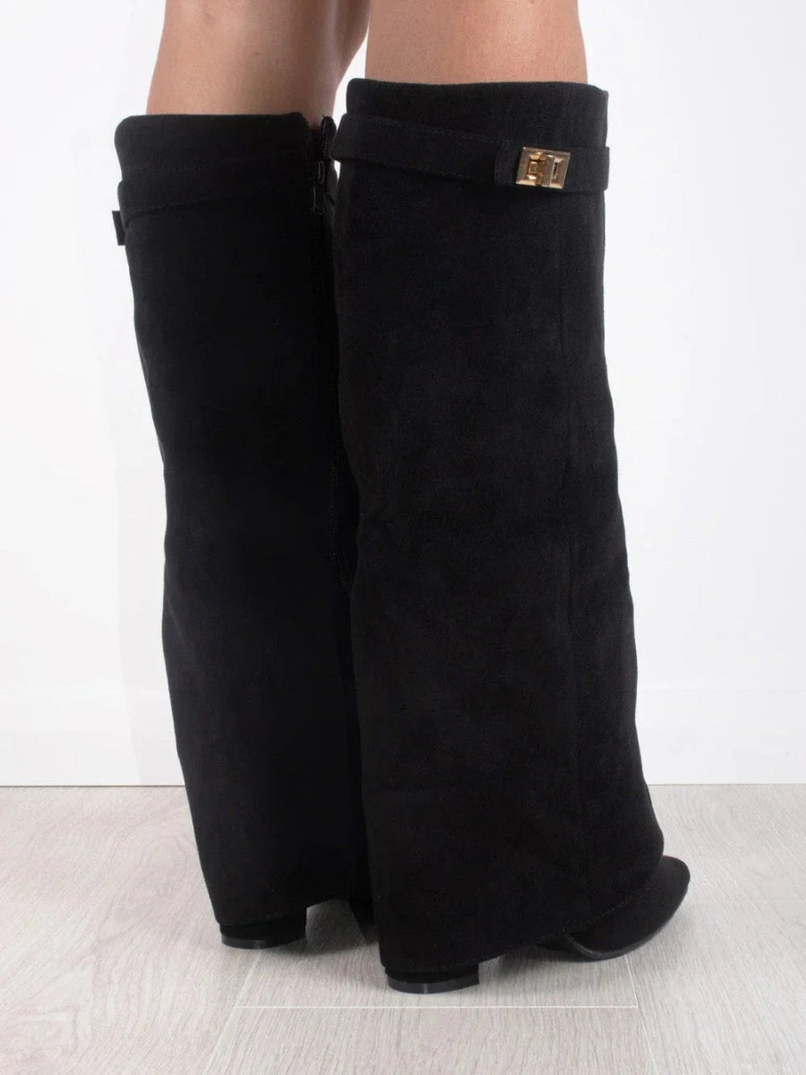 Knielange Stiefel - Wildlederstiefel mit spitzem Zeh und Absatz für Damen EB