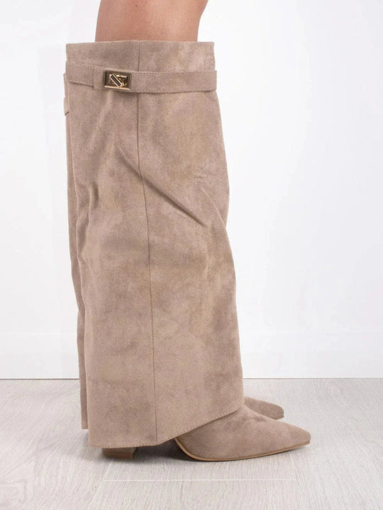 Knielange Stiefel - Wildlederstiefel mit spitzem Zeh und Absatz für Damen EB