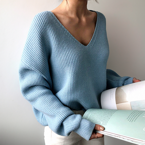 EB | Pullover - Damen Herbst V-Ausschnitt Oversized Pullover