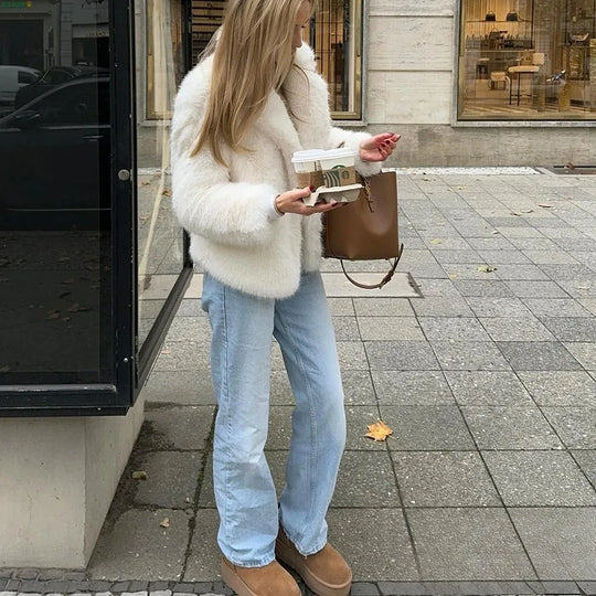 EB | Vintage - Damen Winterjacke mit Kunstfell und Revers