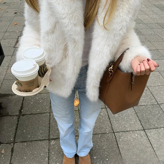 EB | Vintage - Damen Winterjacke mit Kunstfell und Revers