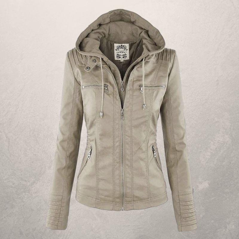 EB | Lederjacke - Kunstleder Slim Fit Kapuzenzip-Jacke