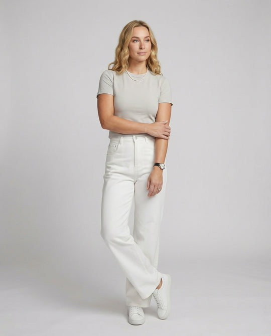 Körpernahes Damen T-Shirt aus Langstapel-Baumwolle mit Rundhalsausschnitt Slim-Fit