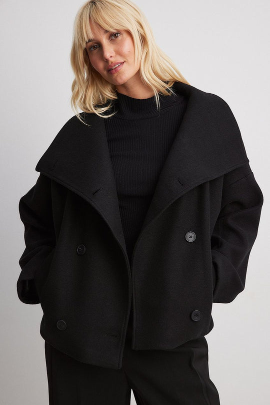 EB | Damen Kurze Oversized Winterjacke mit Reverskragen und Doppelt Knopfrei