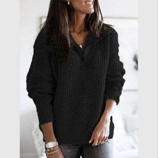 EB | Bequemer Damenpullover mit Zip-Up und V-Ausschnitt
