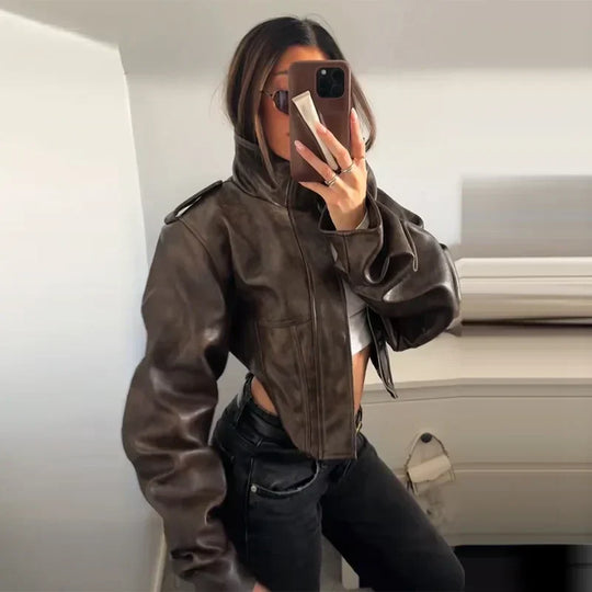 EB | Kunstlederjacke - Modische verkürzte Bikerjacke mit Ballonärmel & stilvollem Design