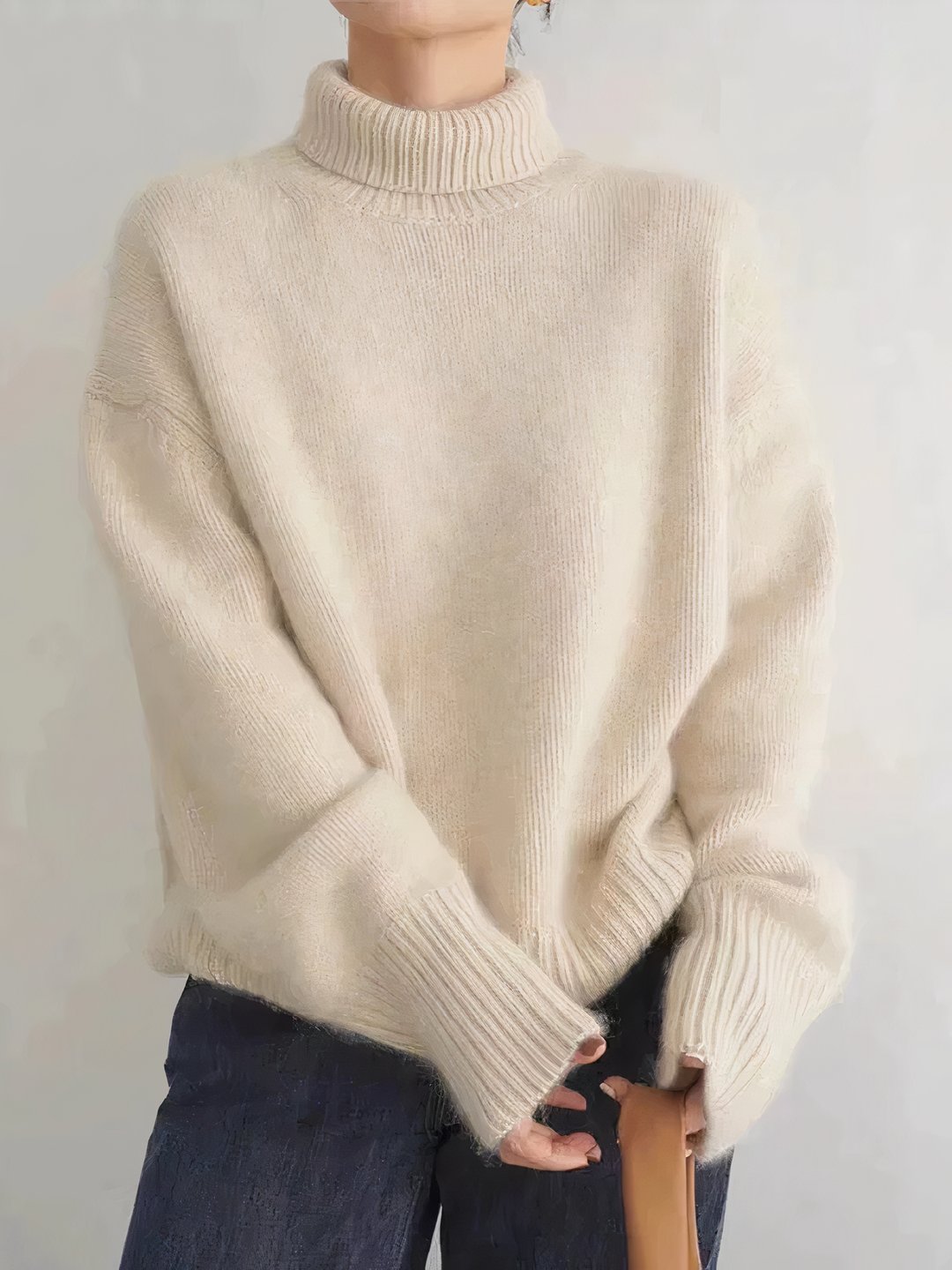 EB | Rollkragenpullover Oversized-Schnitt Weiche Strickware Langärmliger Komfort