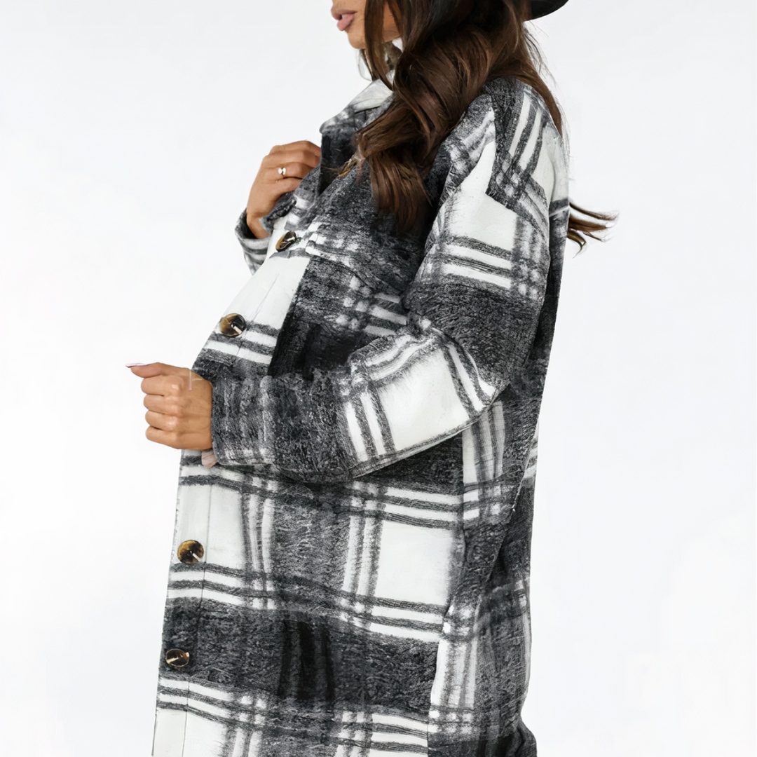 EB | Lange karierte Winterjacke