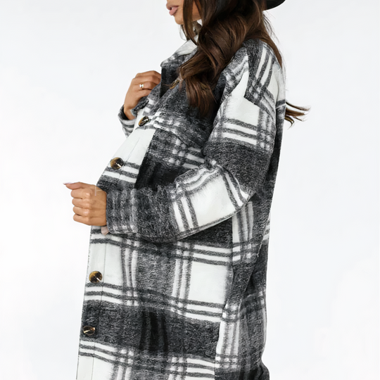 EB | Lange karierte Winterjacke