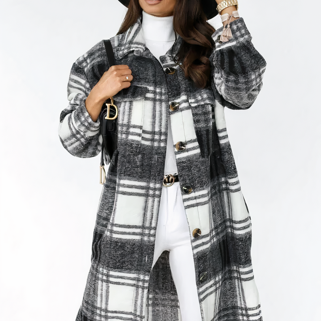 EB | Lange karierte Winterjacke