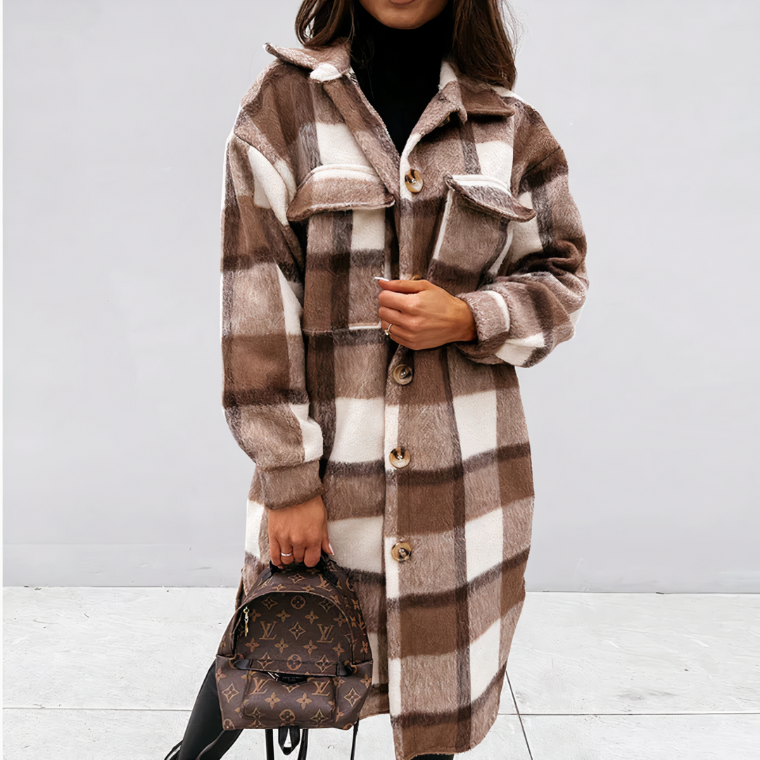 EB | Lange karierte Winterjacke