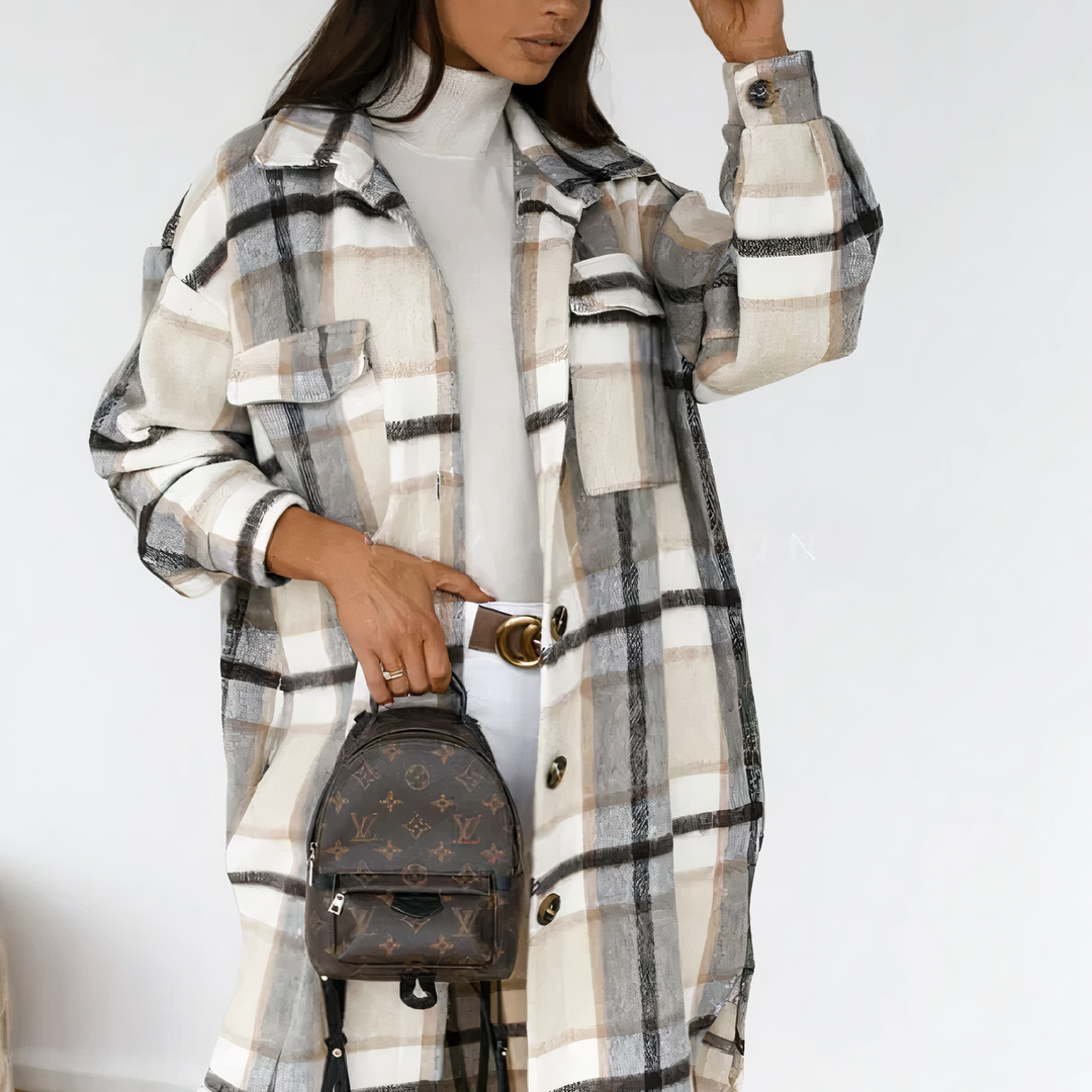 EB | Lange karierte Winterjacke