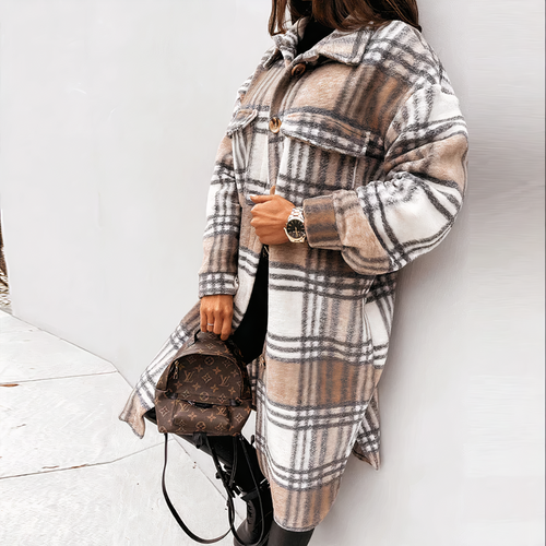 EB | Lange karierte Winterjacke