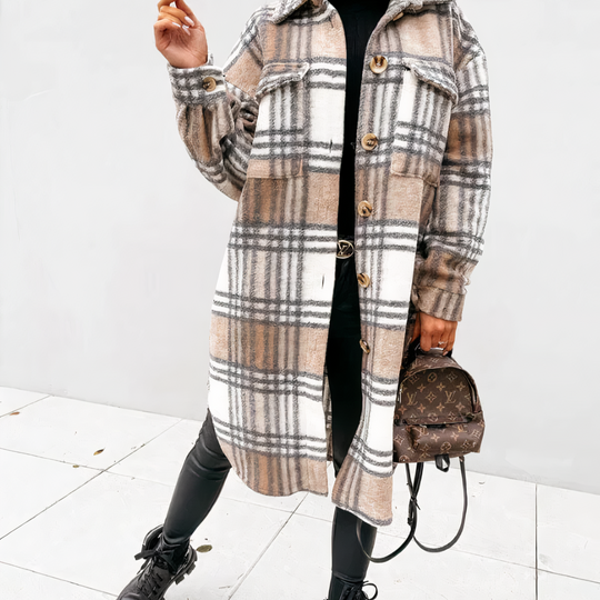 EB | Lange karierte Winterjacke