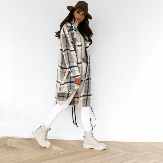 EB | Lange karierte Winterjacke