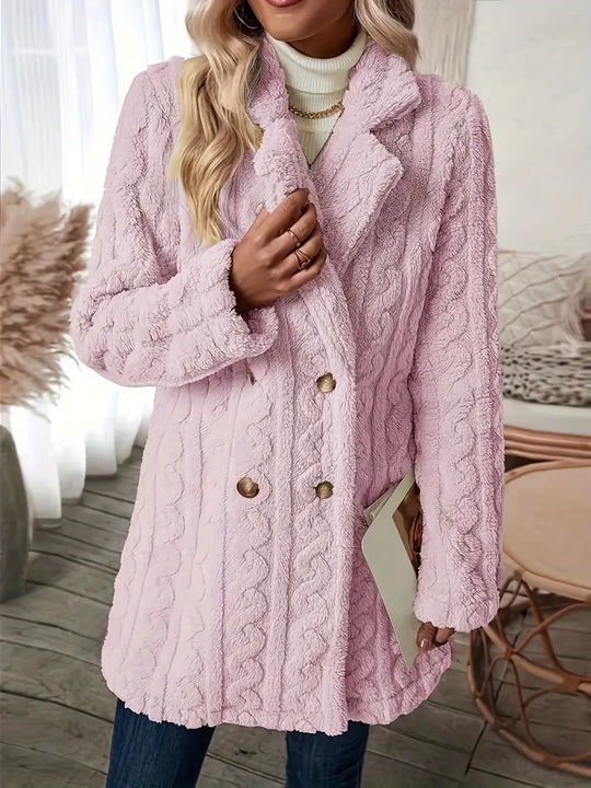 EB | Langer Strickmantel mit Revers für Damen - Winter