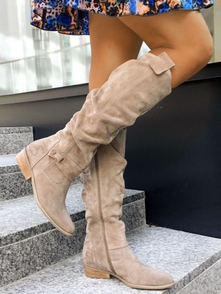 EB | Wildlederähnliche Hohe Stiefel - Niedriger Absatz Seitlicher Reißverschluss Winterfußbekleidung