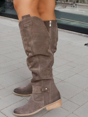 EB | Wildlederähnliche Hohe Stiefel - Niedriger Absatz Seitlicher Reißverschluss Winterfußbekleidung