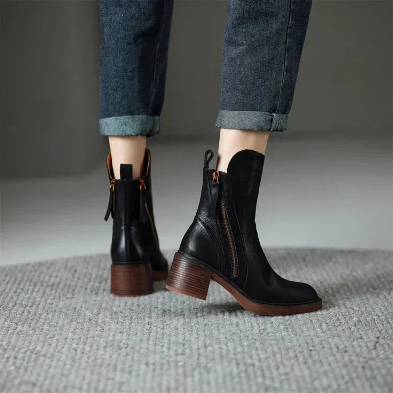 Stiefel mit Absatz | Reißverschluss | Blockabsatz | Stiefeletten | Damenstiefel EB