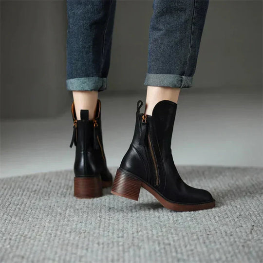 Stiefel mit Absatz | Reißverschluss | Blockabsatz | Stiefeletten | Damenstiefel EB