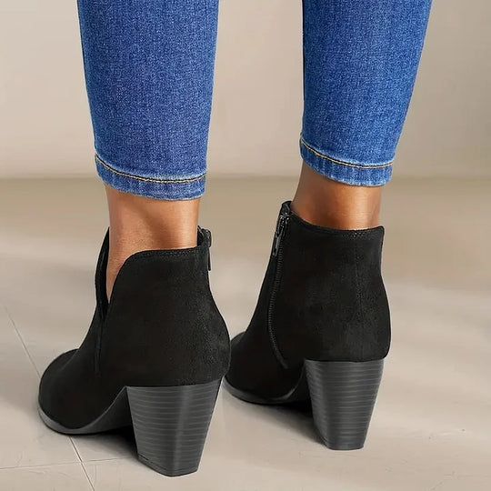 Stiefel mit Absatz | Wildleder | Blockabsatz | Stiefeletten | Damenstiefel EB