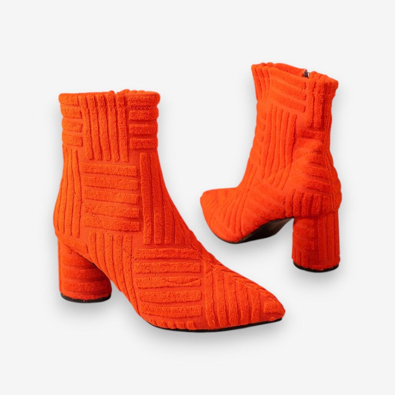 Absatzstiefel - Damen Stiefeletten mit Blockabsatz und spitzer Zehe EB