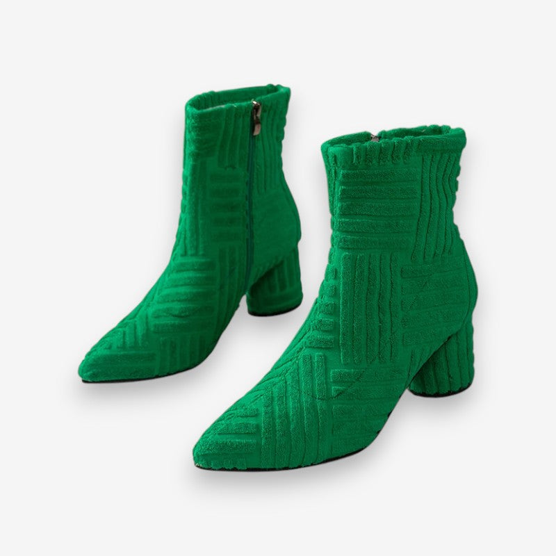 Absatzstiefel - Damen Stiefeletten mit Blockabsatz und spitzer Zehe EB
