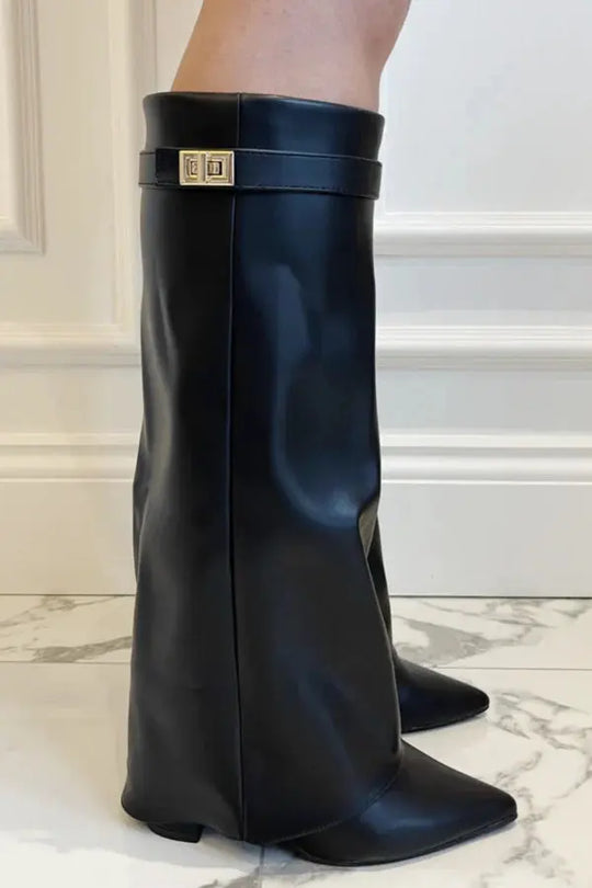 Stiefel mit Absätzen - Stilvolle kniehohe Stiefel mit spitzen Zehen für Frauen EB