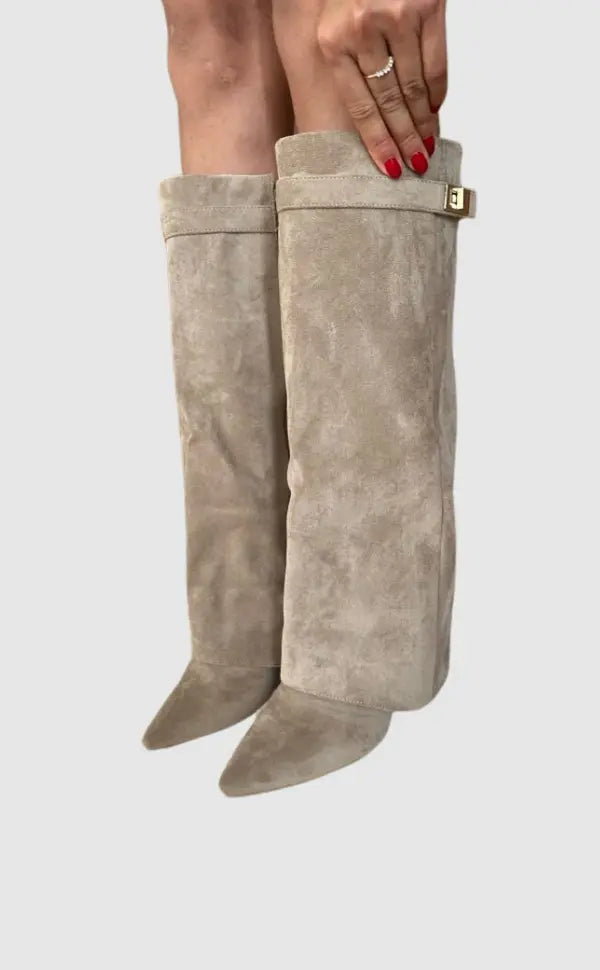 Stiefel mit Absätzen - Stilvolle kniehohe Stiefel mit spitzen Zehen für Frauen EB