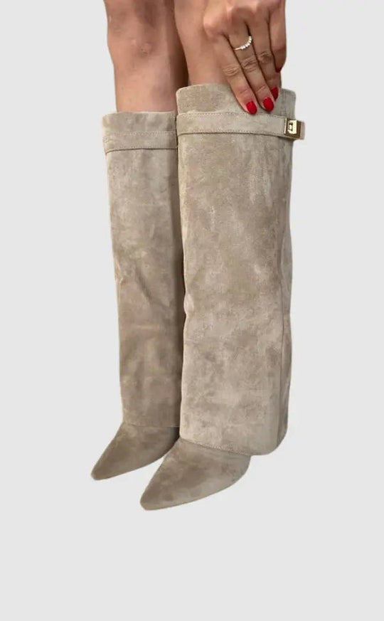 Stiefel mit Absätzen - Stilvolle kniehohe Stiefel mit spitzen Zehen für Frauen EB