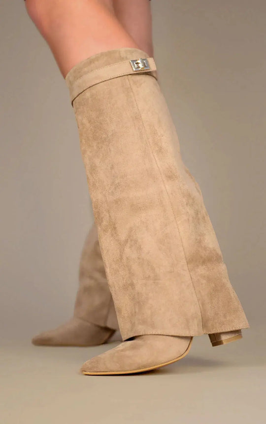 Stiefel mit Absätzen - Stilvolle kniehohe Stiefel mit spitzen Zehen für Frauen EB