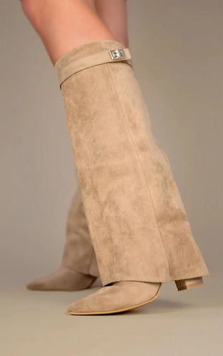 Stiefel mit Absätzen - Stilvolle kniehohe Stiefel mit spitzen Zehen für Frauen EB