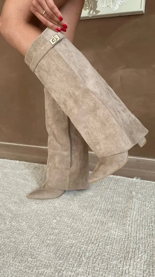 Stiefel mit Absätzen - Stilvolle kniehohe Stiefel mit spitzen Zehen für Frauen EB