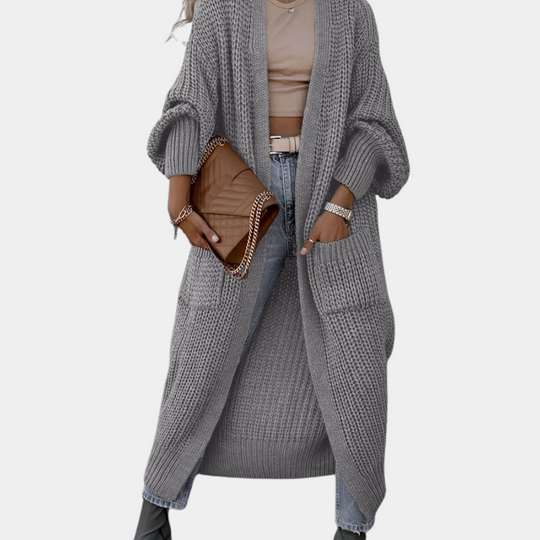 EB | Damen Lange Gestrickte Cardigan mit Taschen und Langen Ärmeln