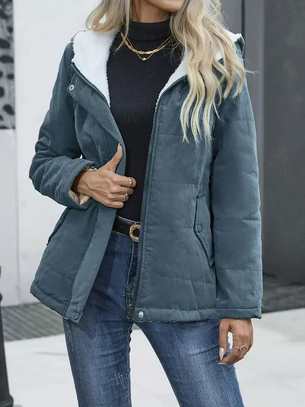 EB | Damen Elegante Winterjacke mit Kapuze und Taschen
