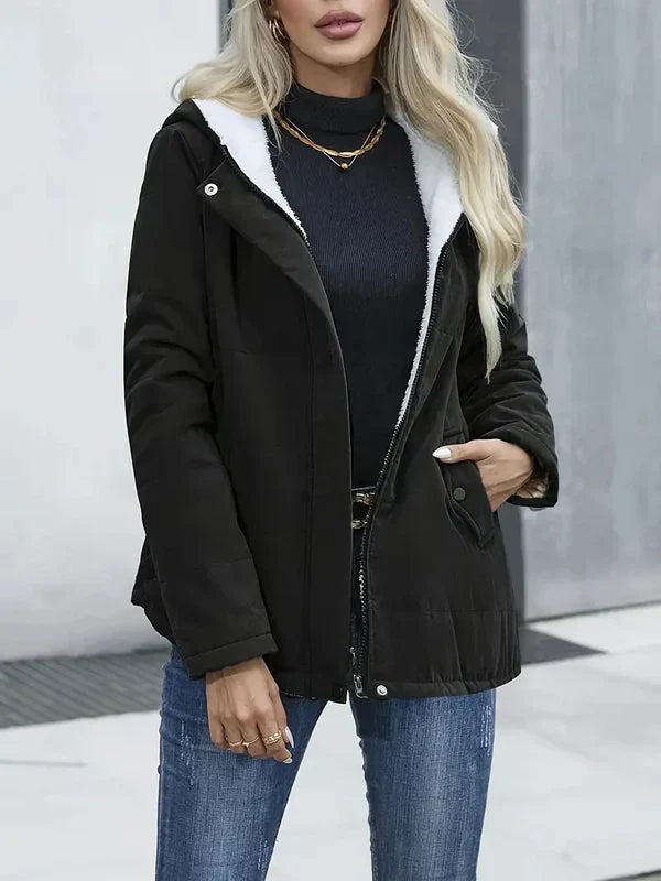 EB | Damen Elegante Winterjacke mit Kapuze und Taschen