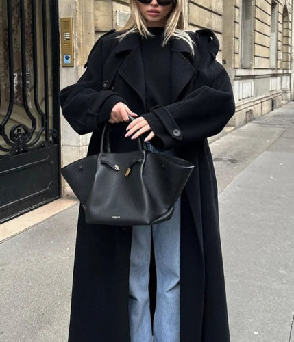 EB | Damen Oversized Jacke Lang mit Reverskragen