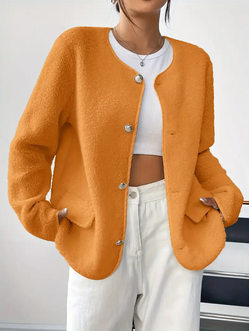 EB | Damen Cardigan mit Rundhalsausschnitt und goldener Knopfleiste