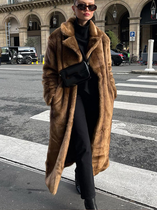 EB | Damen Lange Fleecejacke mit Oversized Schnitt und Breiten Revers