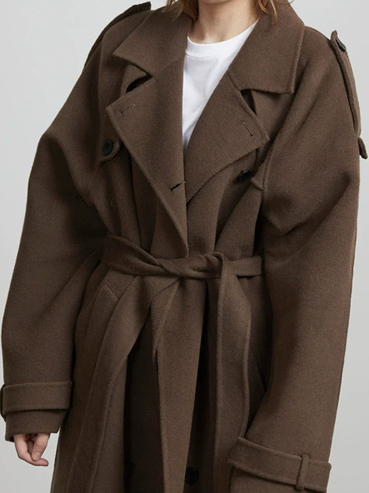 EB | Damen Lange Oversized Trenchcoat mit Doppelter Knopfreihe und Taillengurt