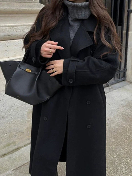 EB | Damen Lange Oversized Trenchcoat mit Doppelter Knopfreihe und Taillengurt