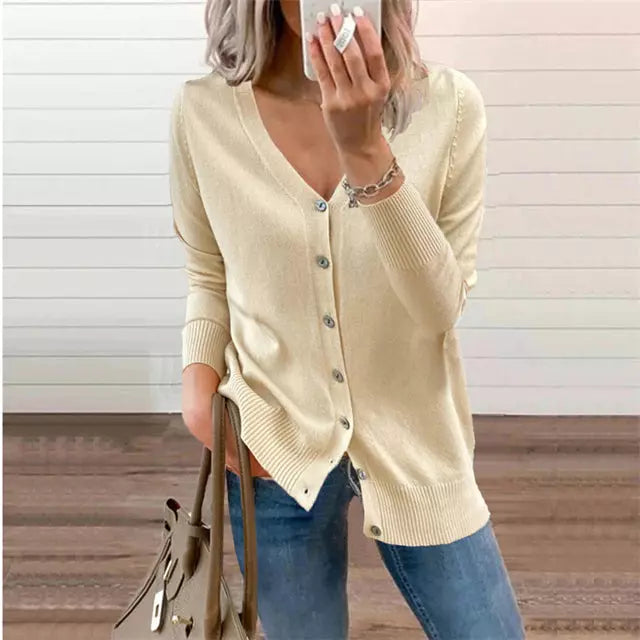 EB | Einfarbige Schlichte Strickjacke für Alltag