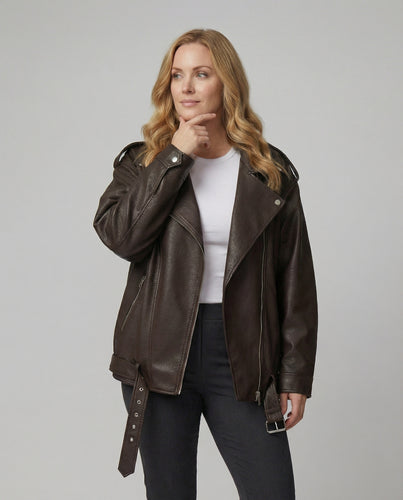Schwarze Plus-Size Damen Lederjacke im American High Street Style