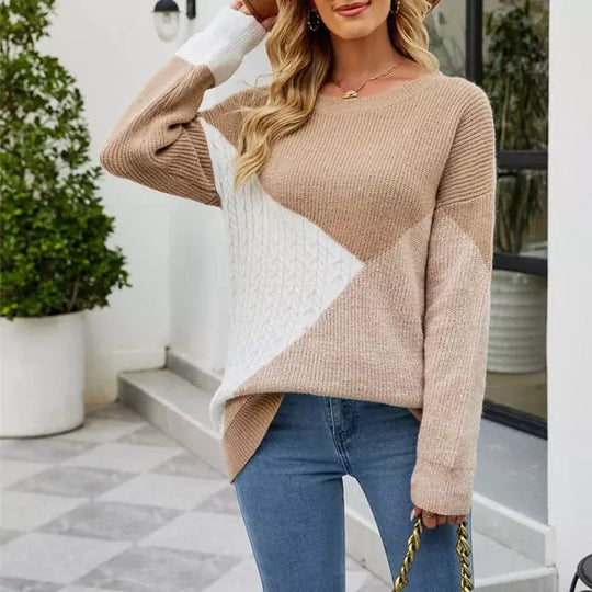 EB | Patchwork Strickpullover mit Kreativem Muster