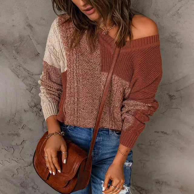EB | Patchwork Strickpullover mit Farbkontrasten