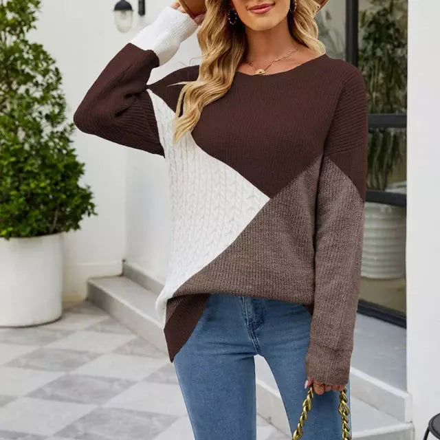 EB | Patchwork Strickpullover mit Kreativem Muster