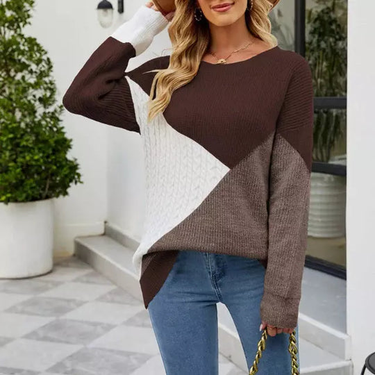 EB | Patchwork Strickpullover mit Kreativem Muster