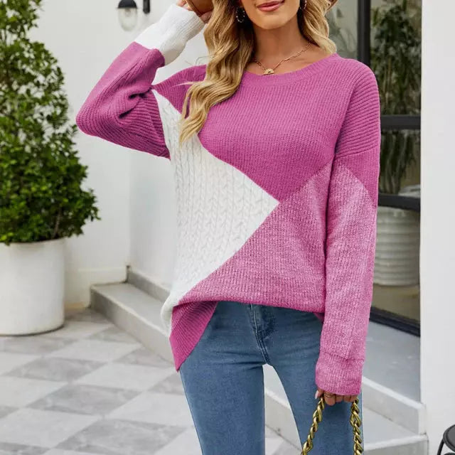 EB | Patchwork Strickpullover mit Kreativem Muster