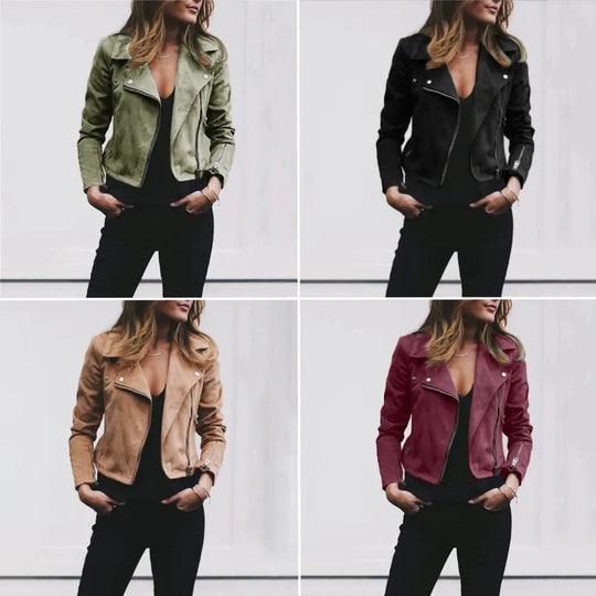 EB | Asymmetrischer Reißverschluss Moto Stil Kunstlederjacke