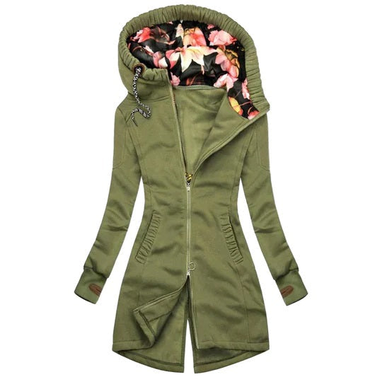 EB | Winterjacke - stylische Damenjacke mit Kapuze und Blumenfutter